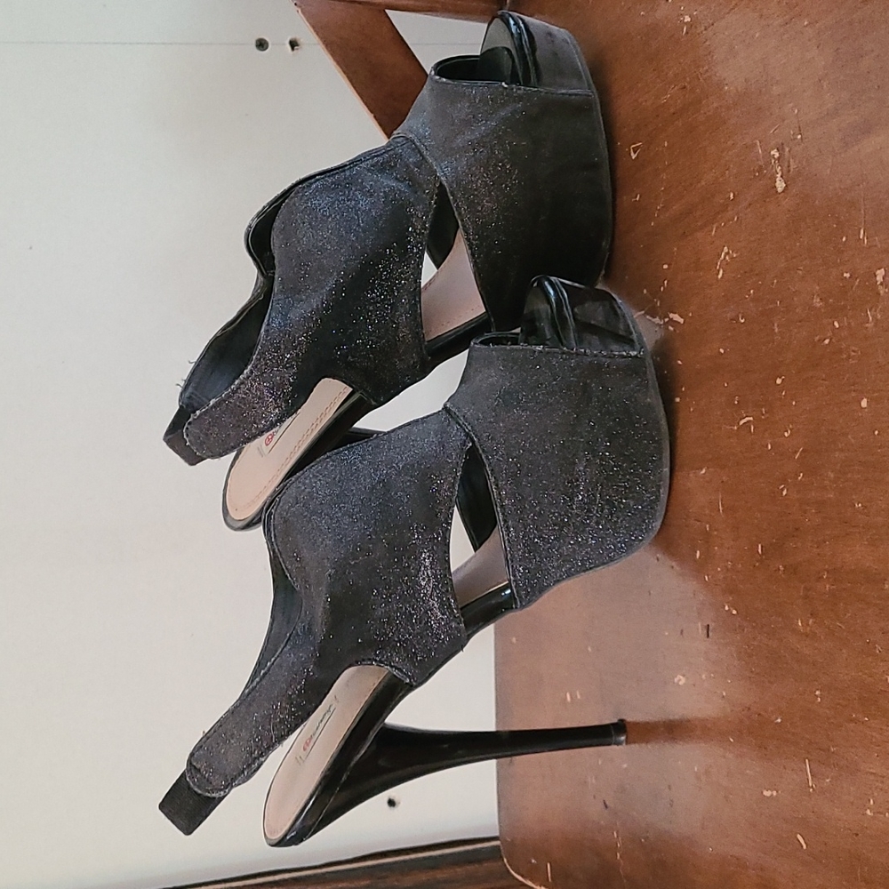 Black Glitter Opentoe Heels